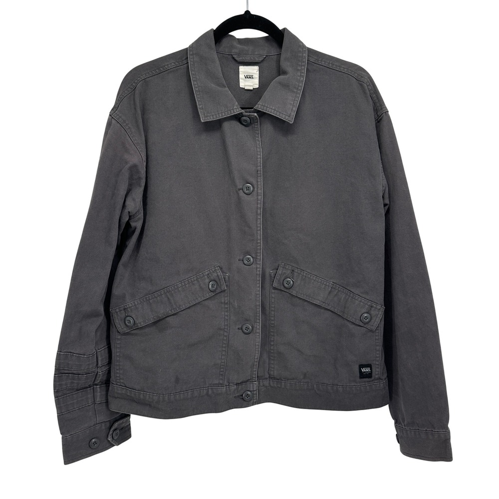 Vans Womens Large Chore Jacket Charcoal Gray Canvas Button Front Utility Coat